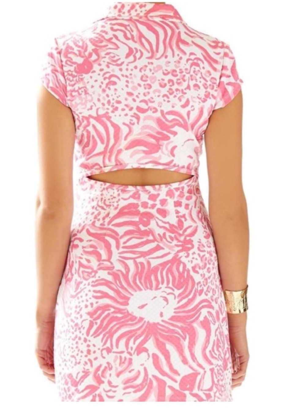 Lilly Pulitzer Pink White Rayna Cut Out Back Polo Mini Dress Capped Sleeve Sz XS - Picture 2 of 16